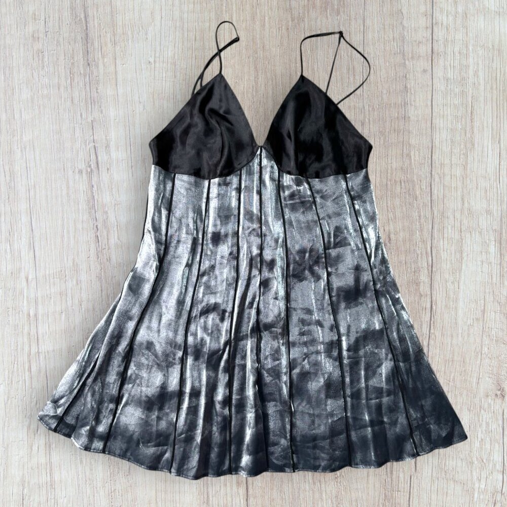 VICTORIA'S SECRET Gold Label Vintage 80's Black Satin Silver Chemise Slip Sexy M